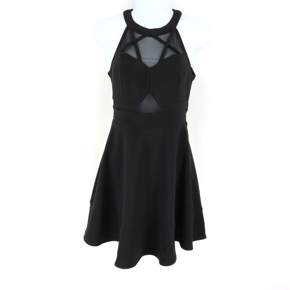 Honey and Rosie Black Dress Sheer Accents Womens Size S Gold Zipper Padded Lined